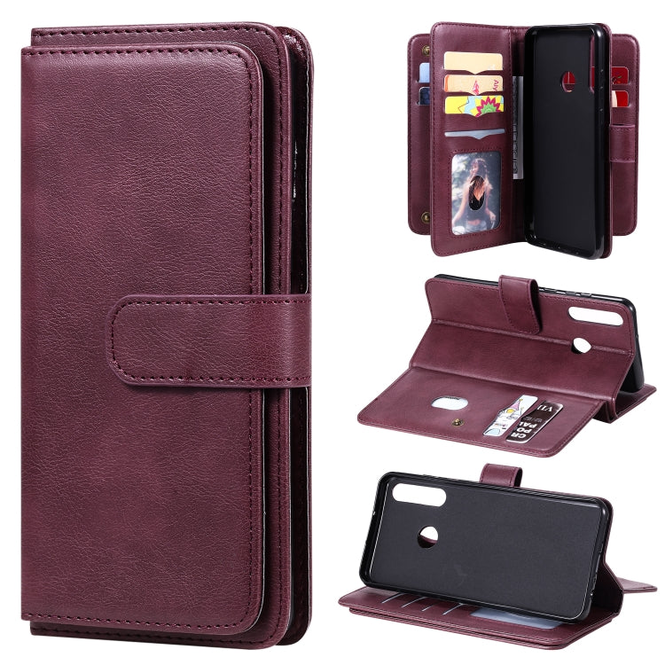 For Huawei Y6P Multifunctional Magnetic Copper Buckle Horizontal Flip Solid Color Leather Case with 10 Card Slots & Wallet & Holder & Photo Frame