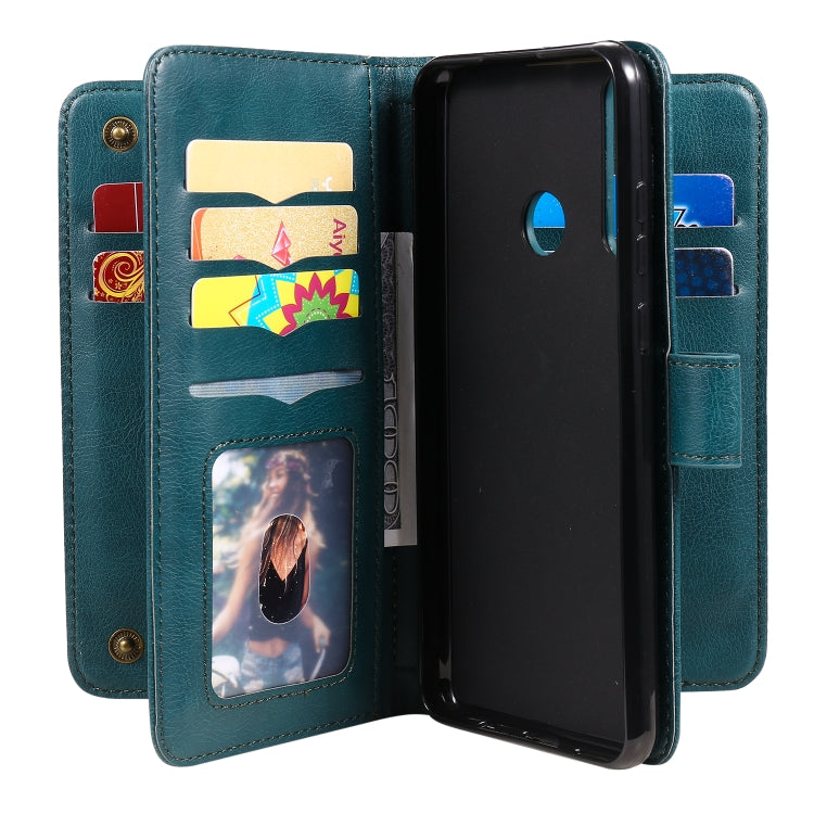 For Huawei Y6P Multifunctional Magnetic Copper Buckle Horizontal Flip Solid Color Leather Case with 10 Card Slots & Wallet & Holder & Photo Frame