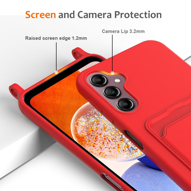 For Samsung Galaxy S24 FE 5G Integrated Card Bag Solid Color Liquid Silicone Phone Case with Lanyard