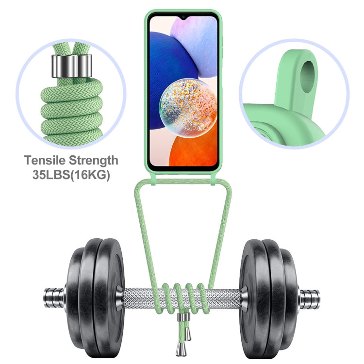 For Samsung Galaxy S24 FE 5G Integrated Card Bag Solid Color Liquid Silicone Phone Case with Lanyard