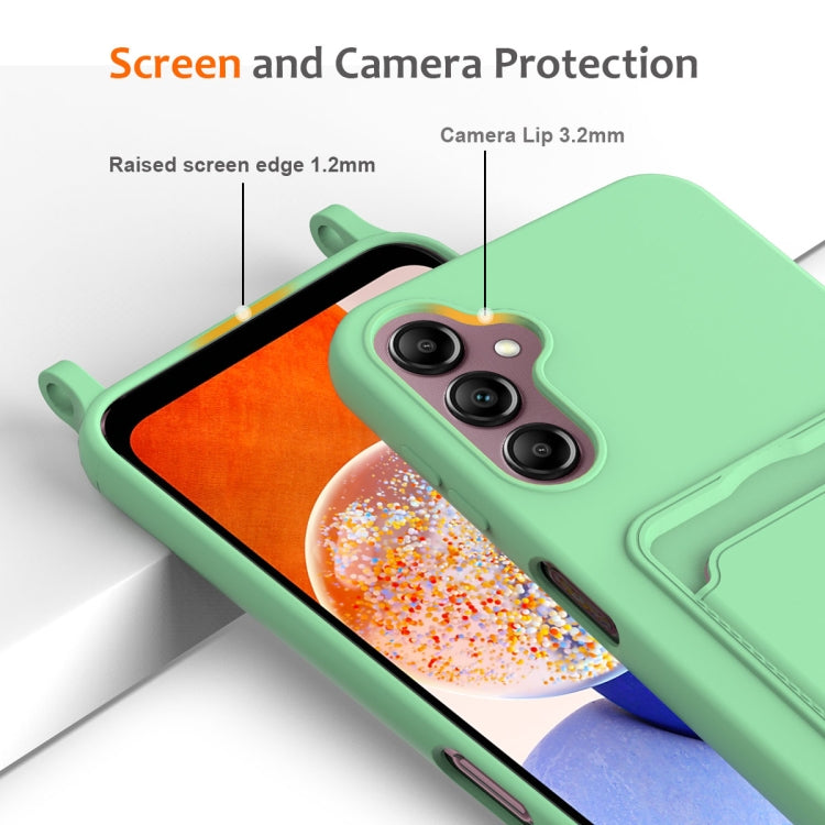 For Samsung Galaxy S24 FE 5G Integrated Card Bag Solid Color Liquid Silicone Phone Case with Lanyard