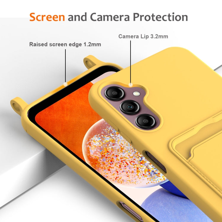 For Samsung Galaxy S24 FE 5G Integrated Card Bag Solid Color Liquid Silicone Phone Case with Lanyard