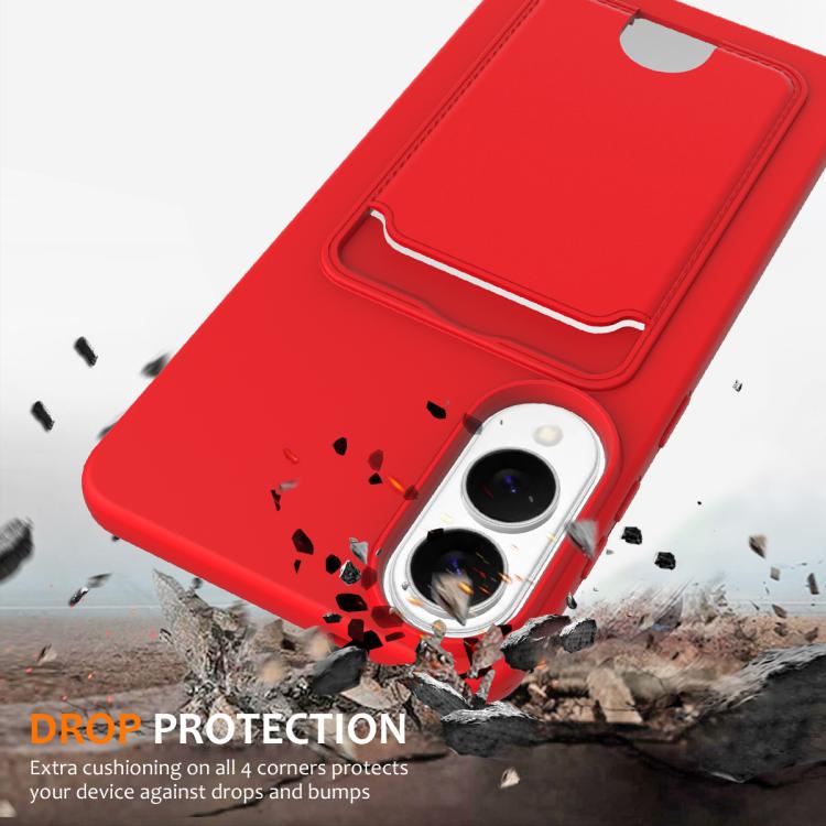 For Samsung Galaxy S25 Edge 5G Integrated Card Bag Solid Color Liquid Silicone Phone Case with Lanyard