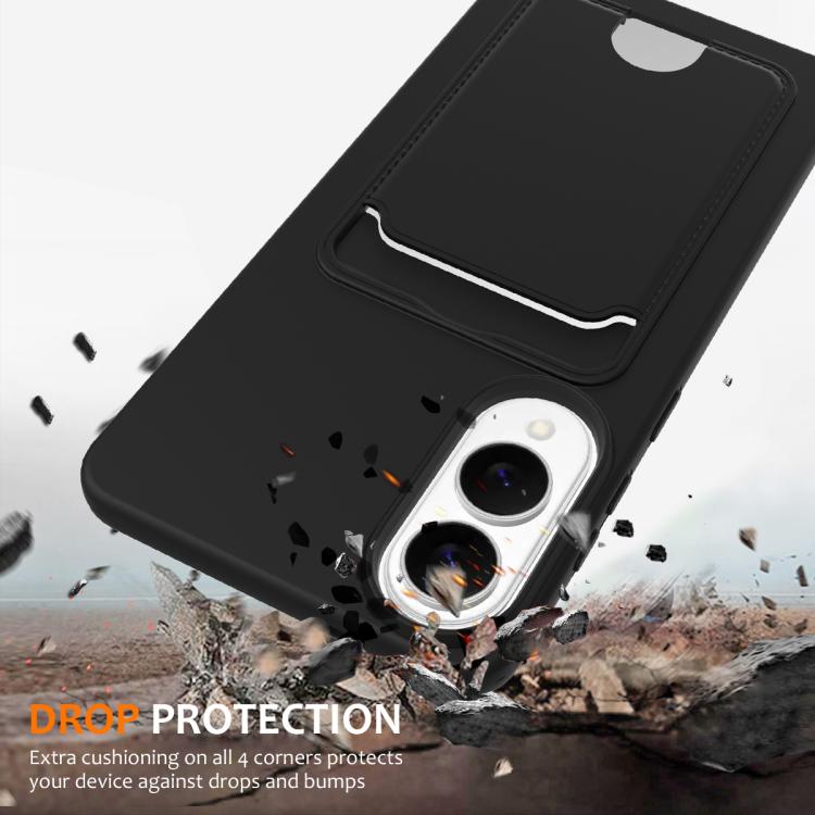 For Samsung Galaxy S25 Edge 5G Integrated Card Bag Solid Color Liquid Silicone Phone Case with Lanyard