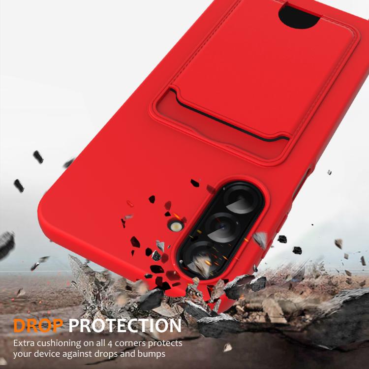 For Samsung Galaxy S25 FE 5G Integrated Card Bag Solid Color Liquid Silicone Phone Case with Lanyard