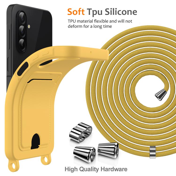 For Samsung Galaxy S25 FE 5G Integrated Card Bag Solid Color Liquid Silicone Phone Case with Lanyard