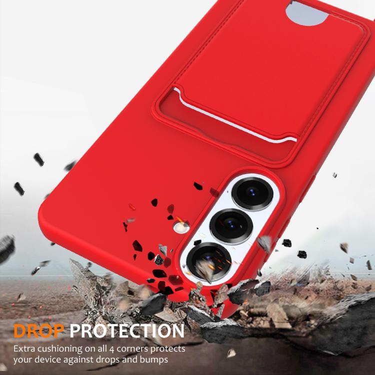 For Samsung Galaxy S26+ 5G Integrated Card Bag Solid Color Liquid Silicone Phone Case with Lanyard