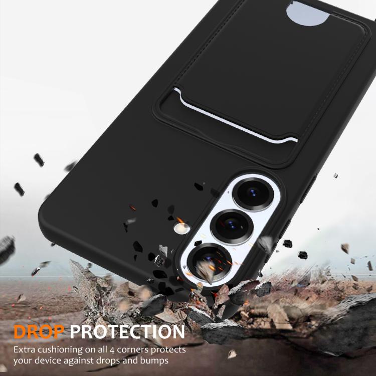 For Samsung Galaxy S26+ 5G Integrated Card Bag Solid Color Liquid Silicone Phone Case with Lanyard