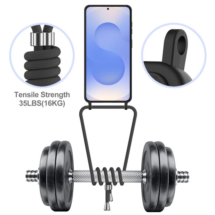 For Samsung Galaxy S26+ 5G Integrated Card Bag Solid Color Liquid Silicone Phone Case with Lanyard