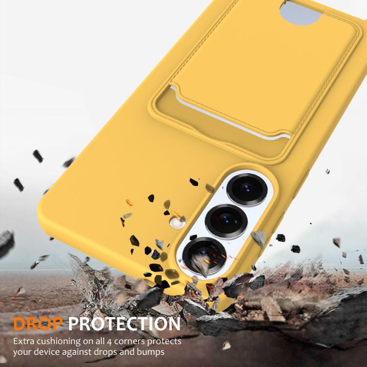 For Samsung Galaxy S26+ 5G Integrated Card Bag Solid Color Liquid Silicone Phone Case with Lanyard