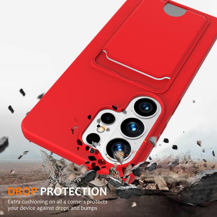 For Samsung Galaxy S26 Ultra 5G Integrated Card Bag Solid Color Liquid Silicone Phone Case with Lanyard