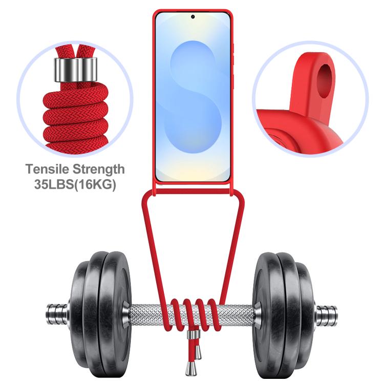 For Samsung Galaxy S26 Ultra 5G Integrated Card Bag Solid Color Liquid Silicone Phone Case with Lanyard