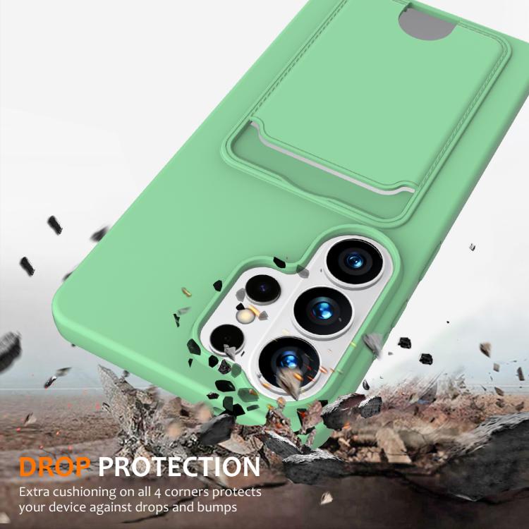 For Samsung Galaxy S26 Ultra 5G Integrated Card Bag Solid Color Liquid Silicone Phone Case with Lanyard