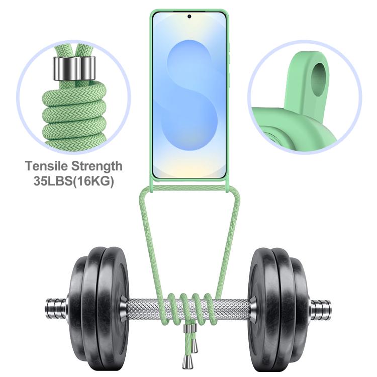 For Samsung Galaxy S26 Ultra 5G Integrated Card Bag Solid Color Liquid Silicone Phone Case with Lanyard