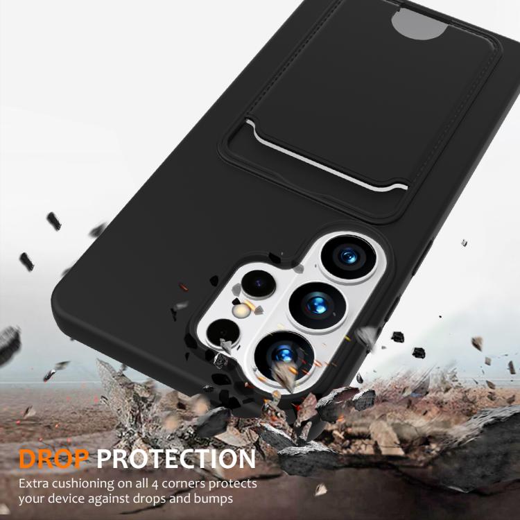 For Samsung Galaxy S26 Ultra 5G Integrated Card Bag Solid Color Liquid Silicone Phone Case with Lanyard