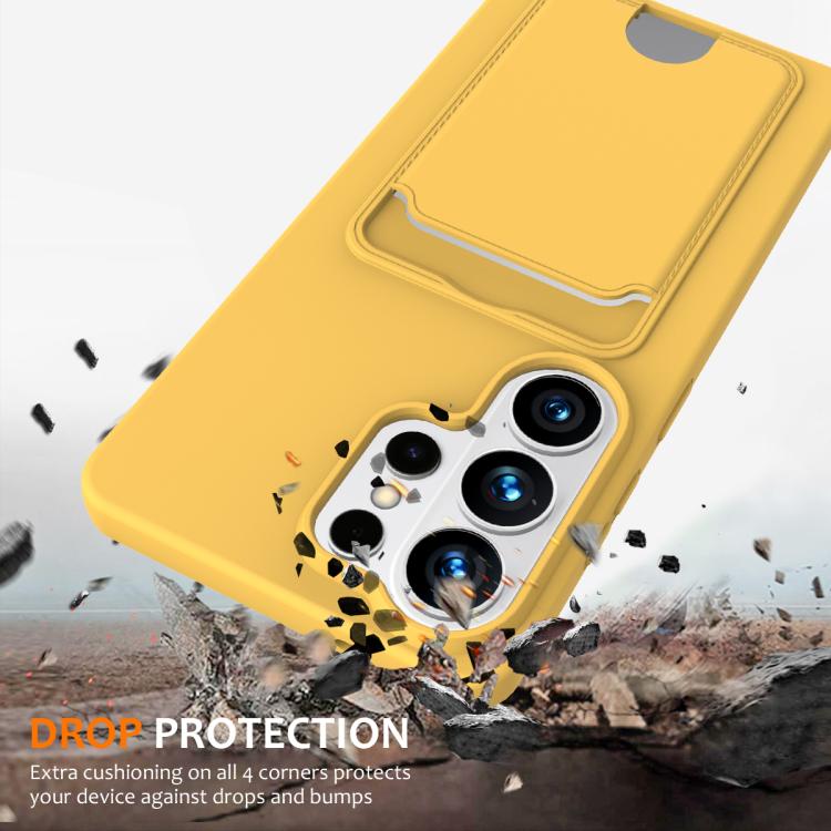 For Samsung Galaxy S26 Ultra 5G Integrated Card Bag Solid Color Liquid Silicone Phone Case with Lanyard