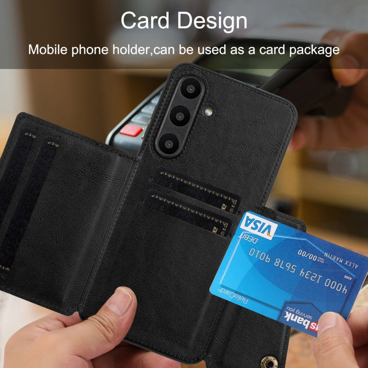 For Samsung Galaxy S24 FE 5G Double Buckle Card Slots Magnetic Phone Case