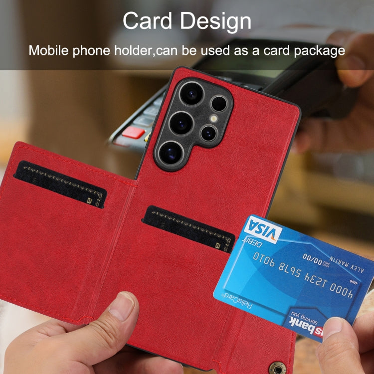 For Samsung Galaxy S25 Ultra 5G Double Buckle Card Slots Magnetic Phone Case