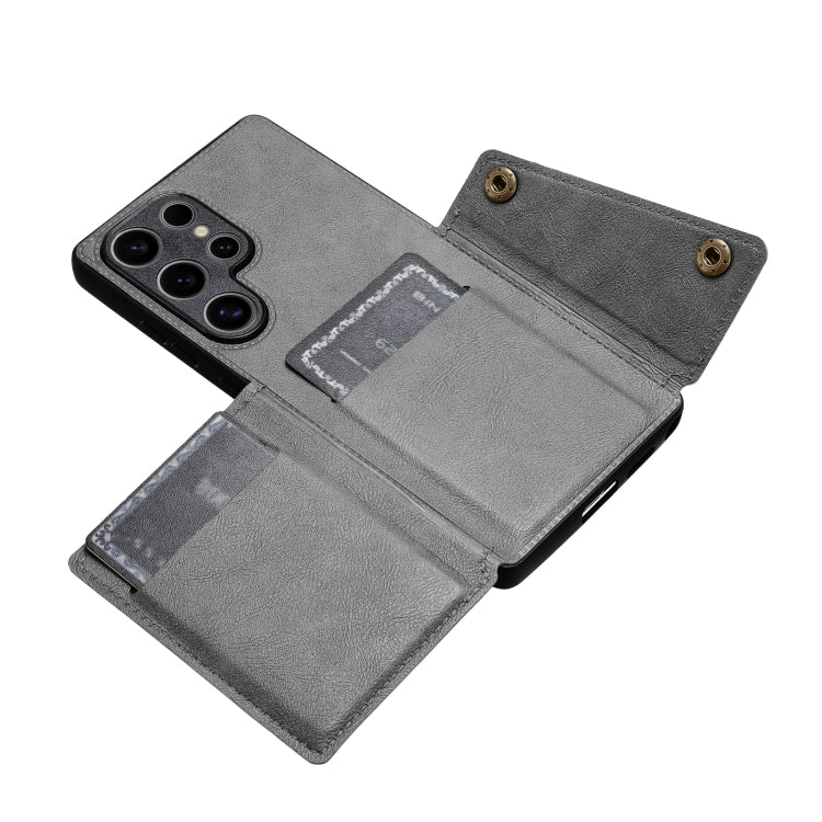 For Samsung Galaxy S25 Ultra 5G Double Buckle Card Slots Magnetic Phone Case