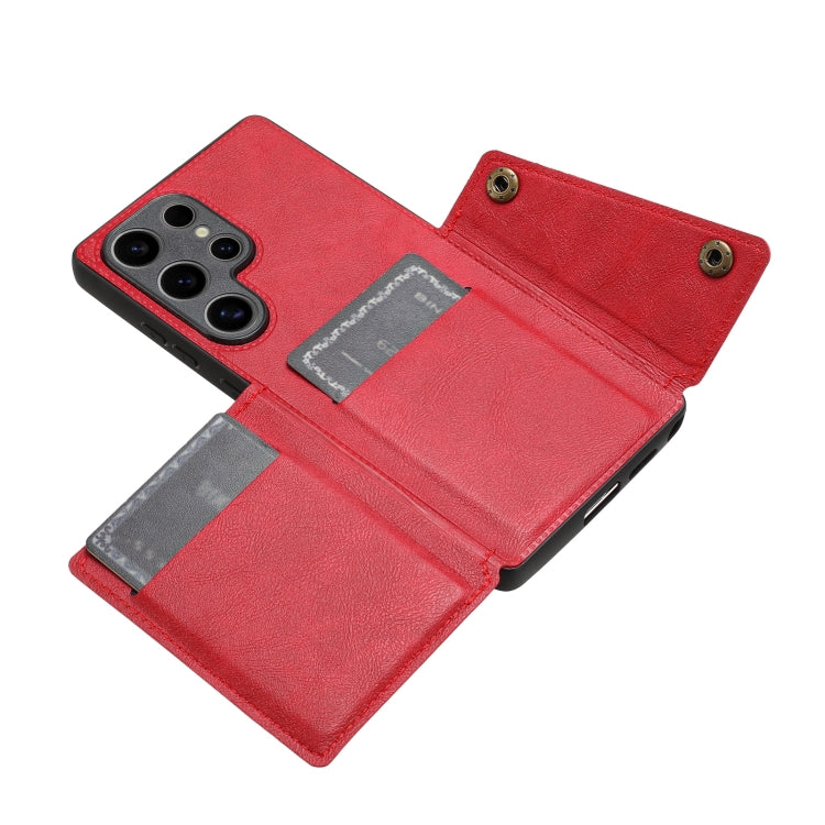 For Samsung Galaxy S25 Ultra 5G Double Buckle Card Slots Magnetic Phone Case