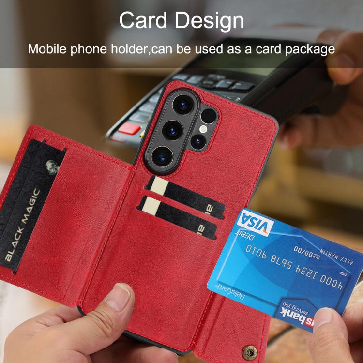 For Samsung Galaxy S26 Ultra 5G Double Buckle Card Slots Magnetic Phone Case