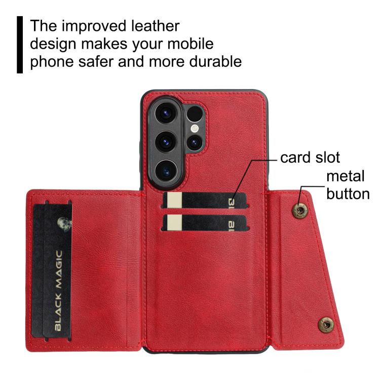 For Samsung Galaxy S26 Ultra 5G Double Buckle Card Slots Magnetic Phone Case