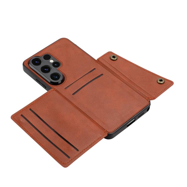 For Samsung Galaxy S26 Ultra 5G Double Buckle Card Slots Magnetic Phone Case