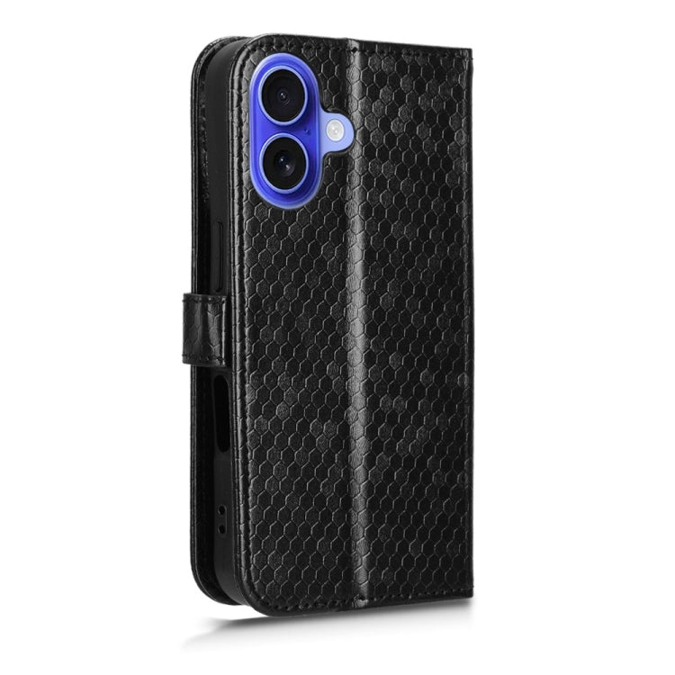 For iPhone 16 Plus Honeycomb Dot Texture Leather Phone Case