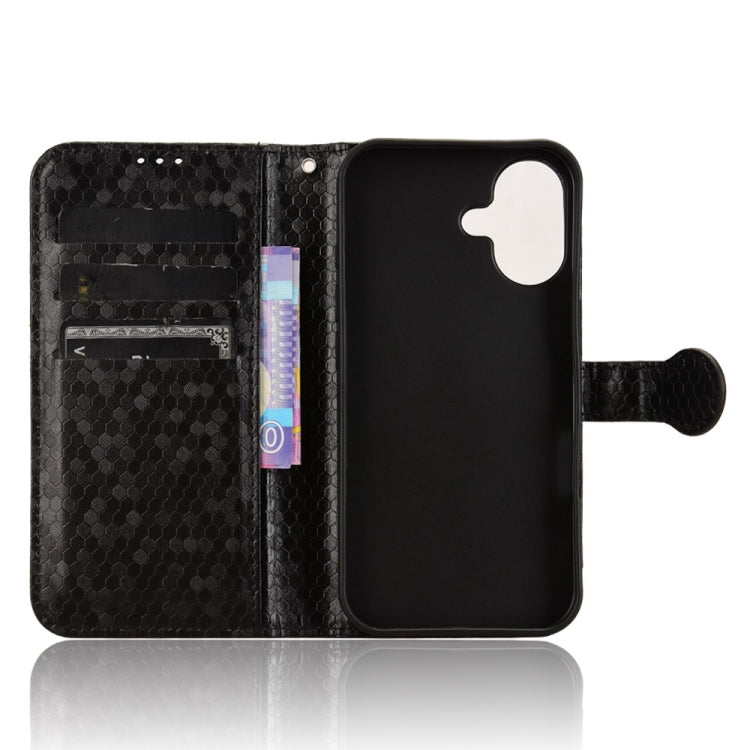 For iPhone 16 Plus Honeycomb Dot Texture Leather Phone Case