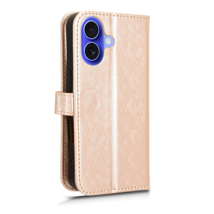 For iPhone 16 Plus Honeycomb Dot Texture Leather Phone Case