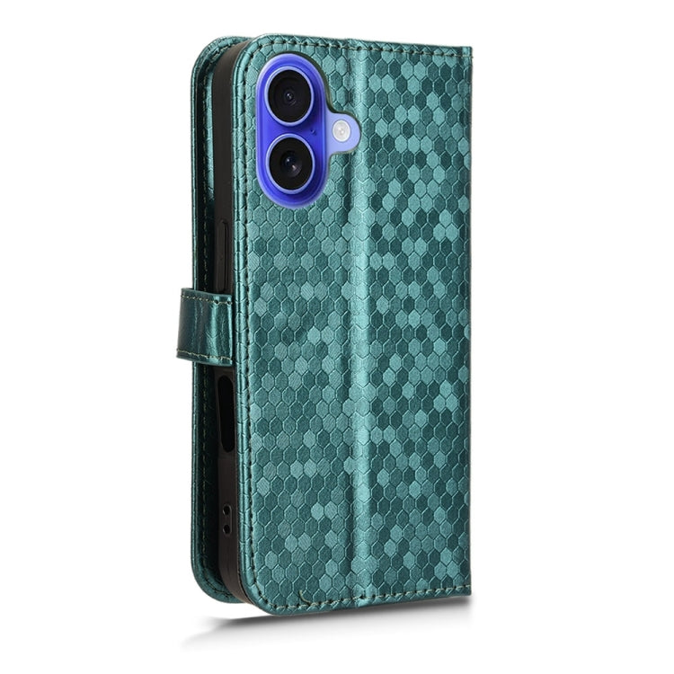 For iPhone 16 Plus Honeycomb Dot Texture Leather Phone Case