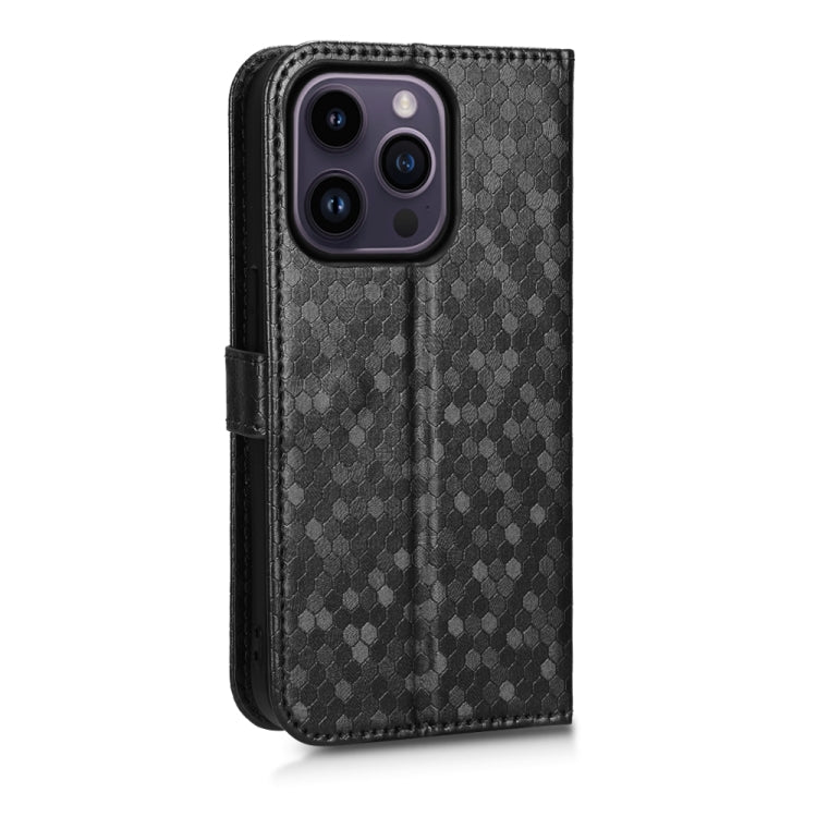 For iPhone 15 Pro Max Honeycomb Dot Texture Leather Phone Case