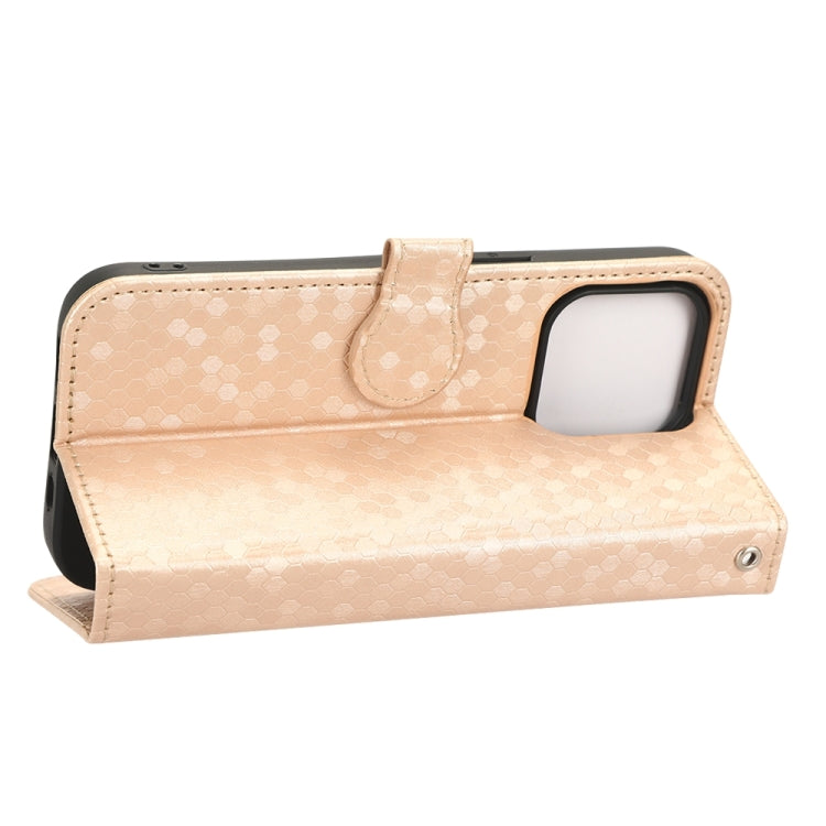 For iPhone 15 Pro Max Honeycomb Dot Texture Leather Phone Case