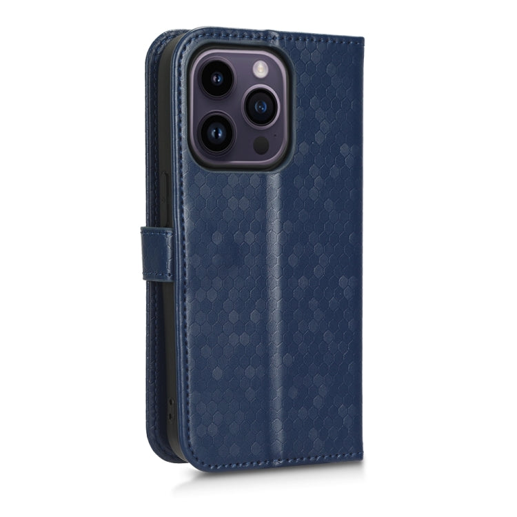 For iPhone 15 Pro Max Honeycomb Dot Texture Leather Phone Case