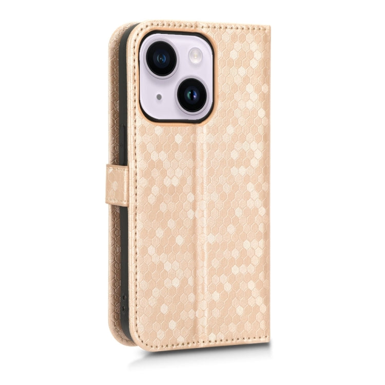For iPhone 15 Plus Honeycomb Dot Texture Leather Phone Case