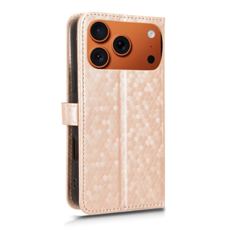 For iPhone 17 Pro Max Honeycomb Dot Texture Leather Phone Case