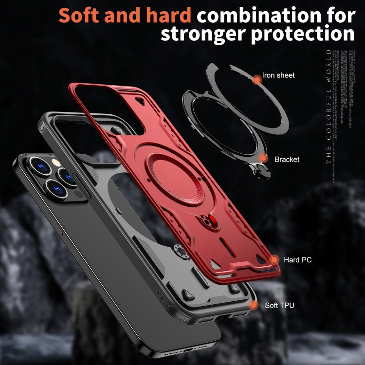 For iPhone 15 Pro Max PC Hybrid TPU Armor MagSafe Ring Holder Phone Case
