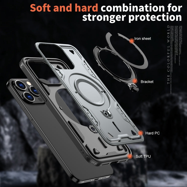 For iPhone 15 Pro Max PC Hybrid TPU Armor MagSafe Ring Holder Phone Case