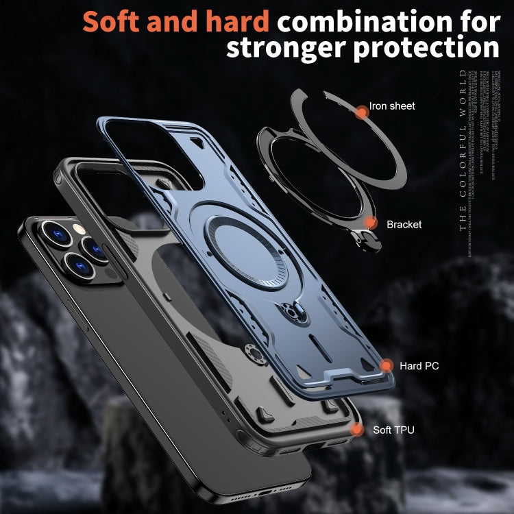 For iPhone 15 Pro Max PC Hybrid TPU Armor MagSafe Ring Holder Phone Case