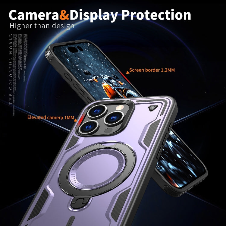 For iPhone 15 Pro Max PC Hybrid TPU Armor MagSafe Ring Holder Phone Case