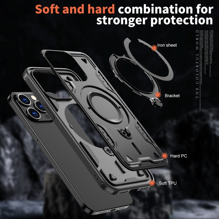 For iPhone 15 Pro PC Hybrid TPU Armor MagSafe Ring Holder Phone Case