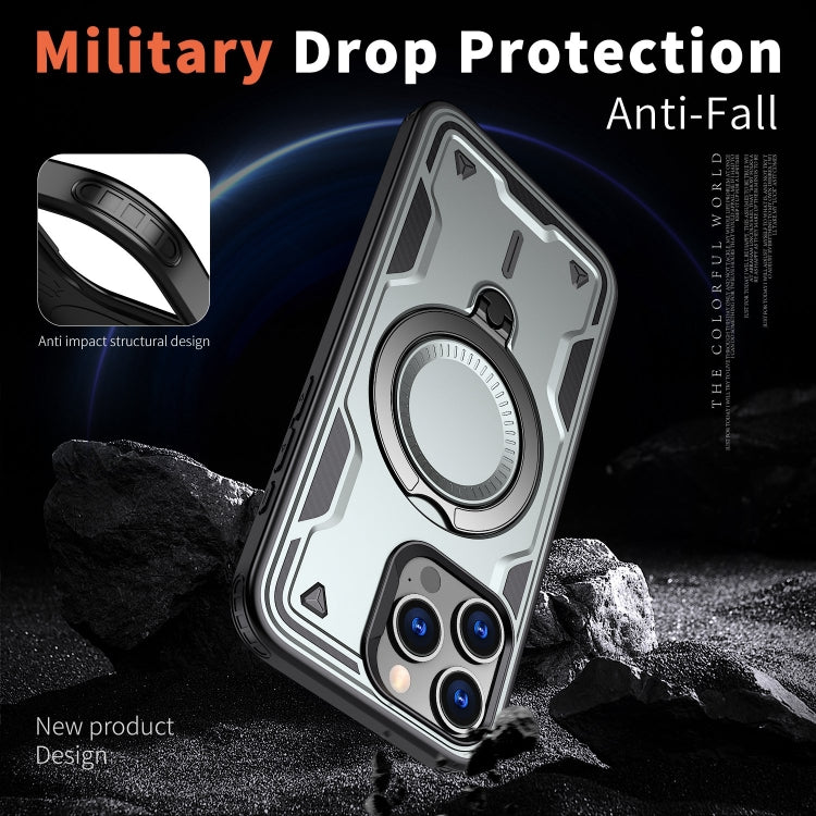 For iPhone 15 Pro PC Hybrid TPU Armor MagSafe Ring Holder Phone Case