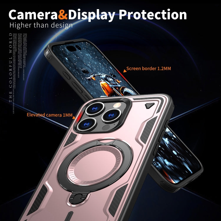 For iPhone 15 Pro PC Hybrid TPU Armor MagSafe Ring Holder Phone Case