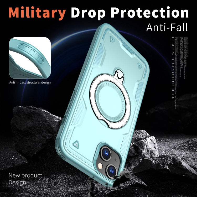 For iPhone 15 Plus PC Hybrid TPU Armor MagSafe Ring Holder Phone Case