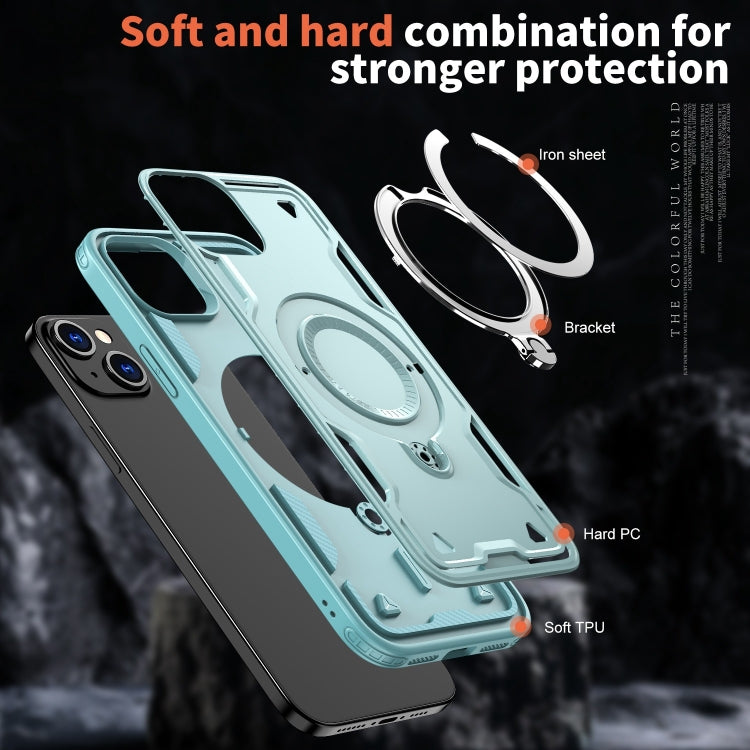For iPhone 15 Plus PC Hybrid TPU Armor MagSafe Ring Holder Phone Case