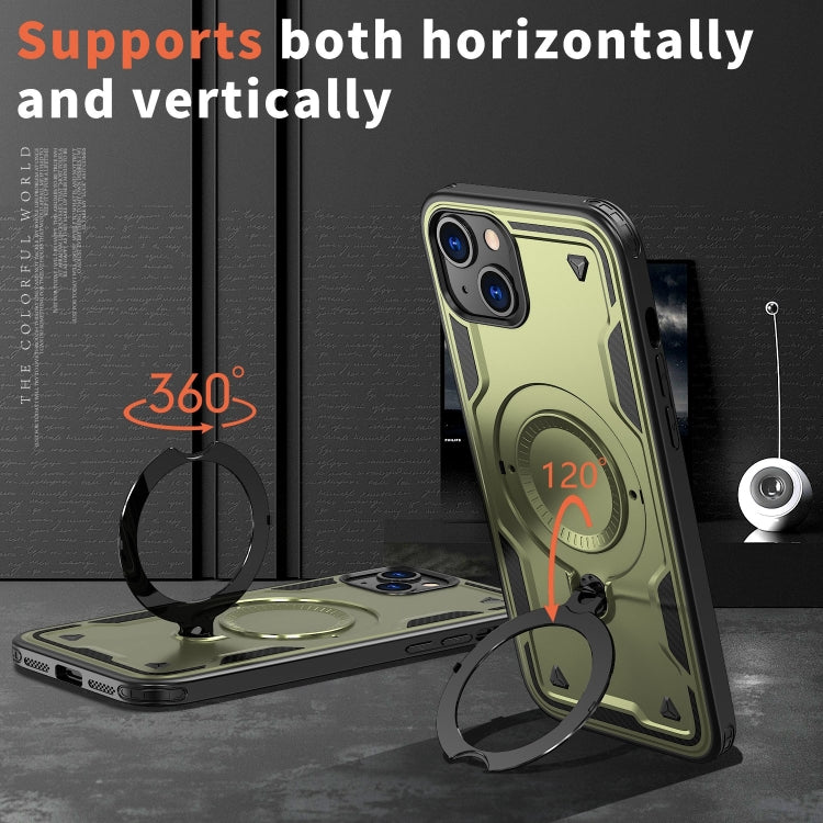 For iPhone 15 Plus PC Hybrid TPU Armor MagSafe Ring Holder Phone Case
