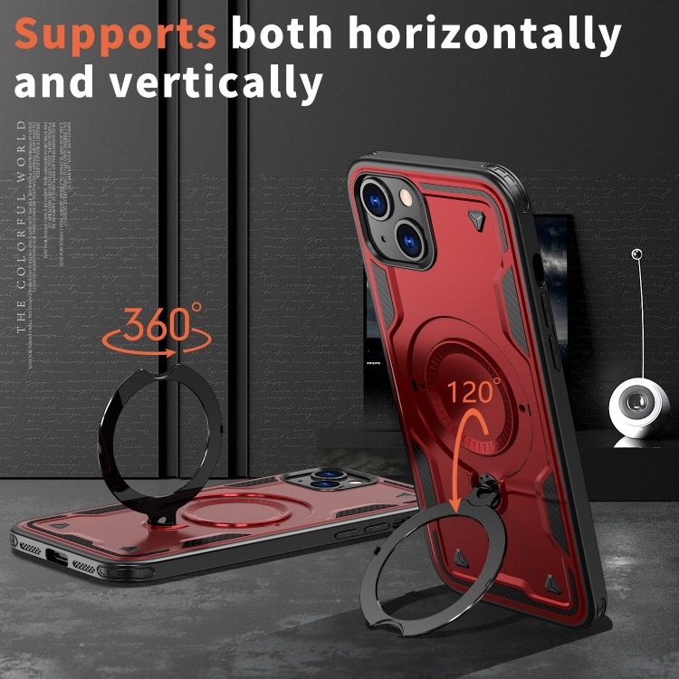 For iPhone 15 Plus PC Hybrid TPU Armor MagSafe Ring Holder Phone Case