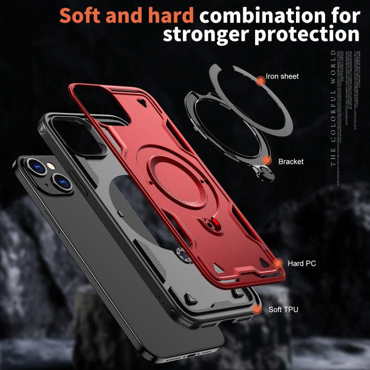 For iPhone 15 Plus PC Hybrid TPU Armor MagSafe Ring Holder Phone Case