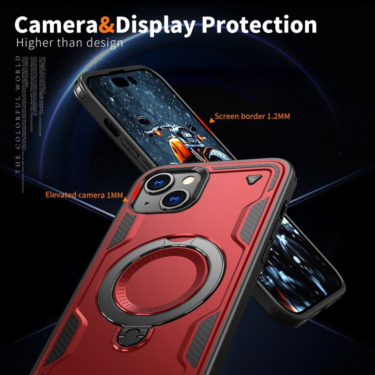 For iPhone 15 Plus PC Hybrid TPU Armor MagSafe Ring Holder Phone Case