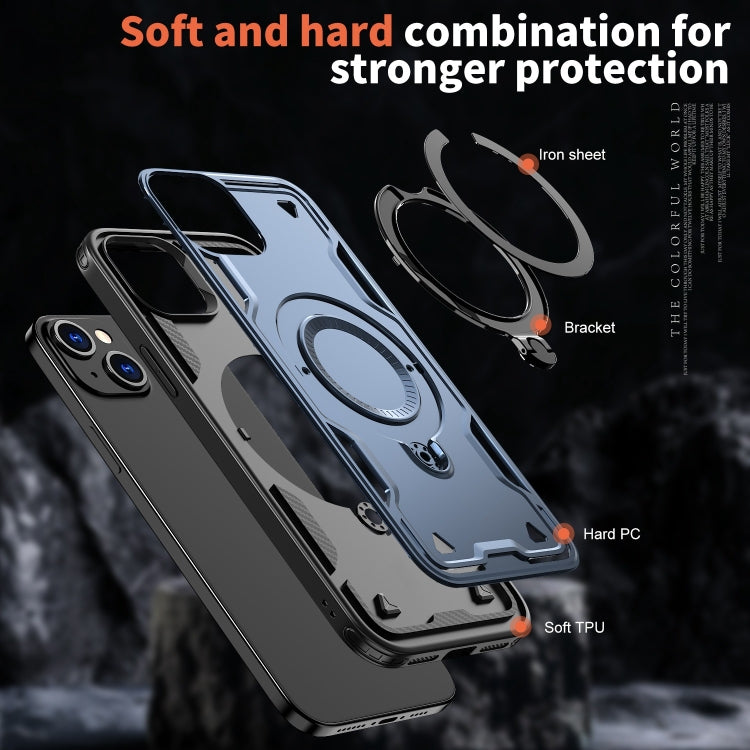 For iPhone 15 Plus PC Hybrid TPU Armor MagSafe Ring Holder Phone Case
